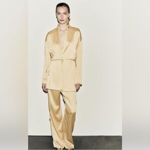 Zara YELLOW SMALL / MEDIUM  BLAZER KIMONO & PANTS SET NEW GOLD DRESS JUMPSUIT